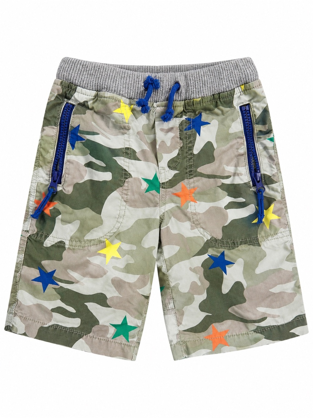 Mini Boden 6y Camo Print Shorts Pull On Drawstring Zipper Pockets Summer